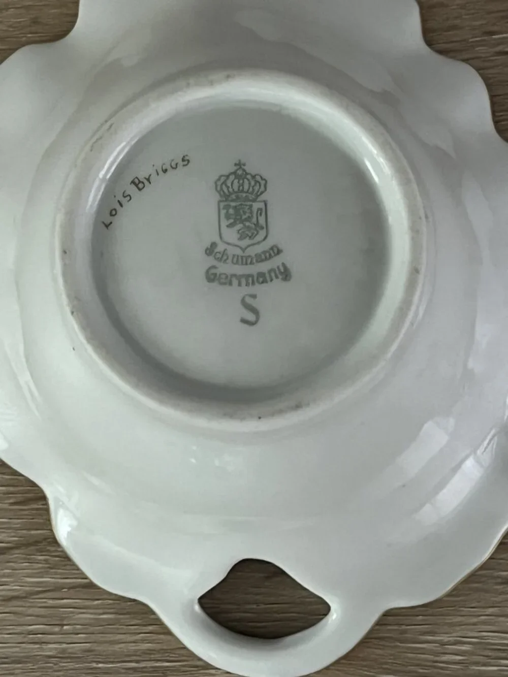 Vtg Schumann Germany Gold Leaf Porcelain Creamer Bowl Scalloped Rim European MCM